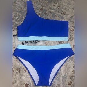 Shein Blue 2 Tone One-Shoulder Bikini Set sz XL